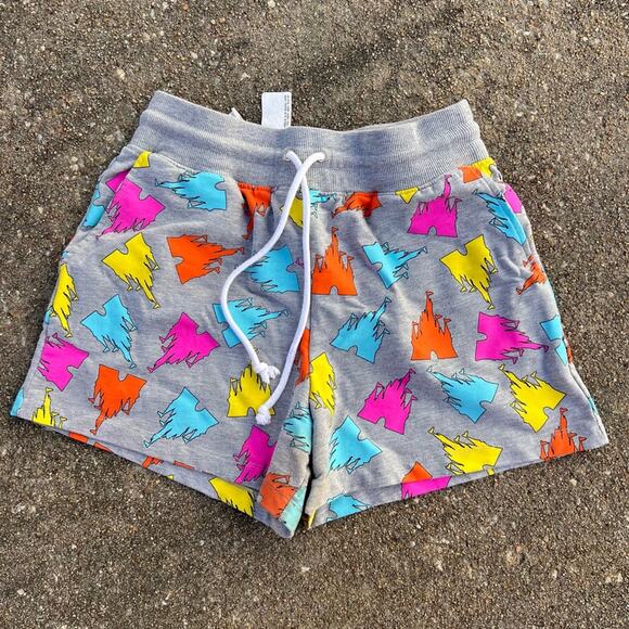 Walt Disney World Cinderella Castle Gray Drawstring Lounge Shorts With Pockets - Picture 1 of 5
